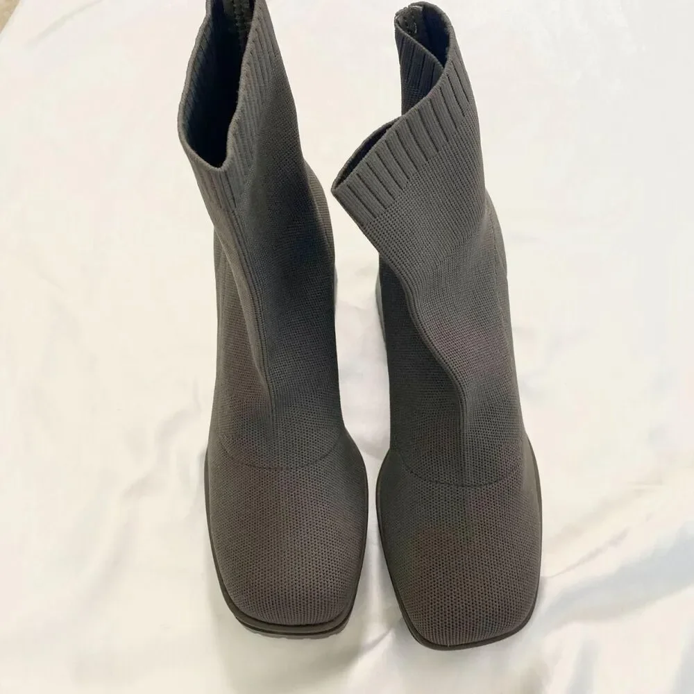 Lemonade Taupe Chunky Platform Sock Boots Lug Sole Block Heel Minimalist Boots 7